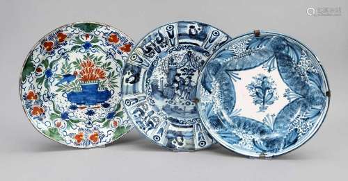 Three large faience bowls, 19th cen