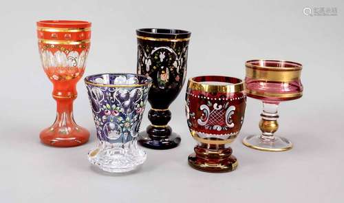 Group of five glasses, 20th century