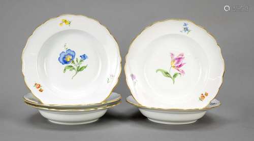 Five soup plates, Meissen, mark 195