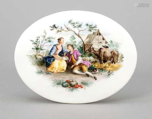 Oval plaque, polychrome painting wi