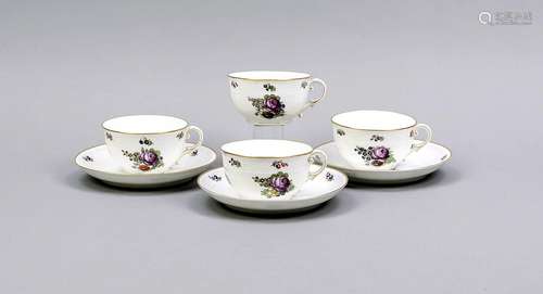 Four cups with 3 saucers, Nymphenbu