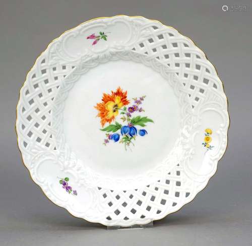 Breakthrough plate, Meissen, mark a