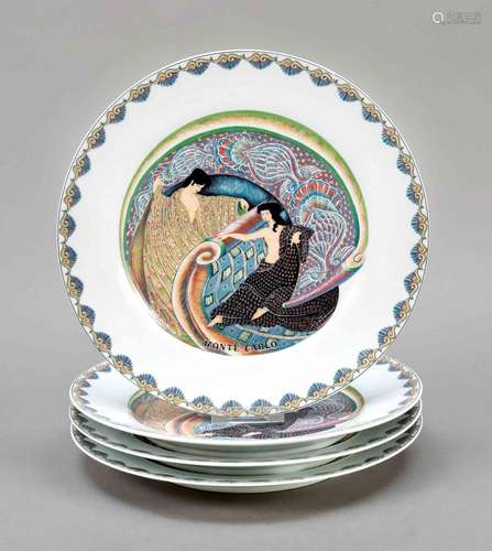 Set of 4 dinner plates in Art Deco