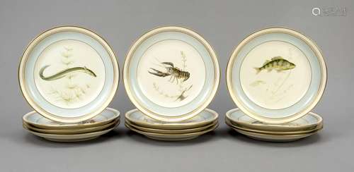 12 Fish plates, Royal Copenhagen, 1