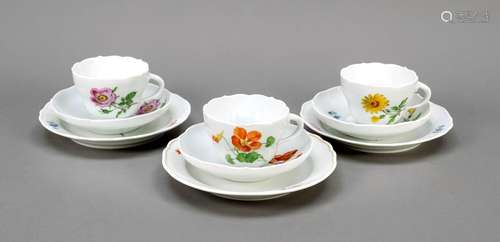 Three coffee sets, Meissen, mark af