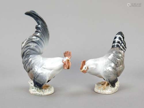 Rooster and hen, Royal Copenhagen,