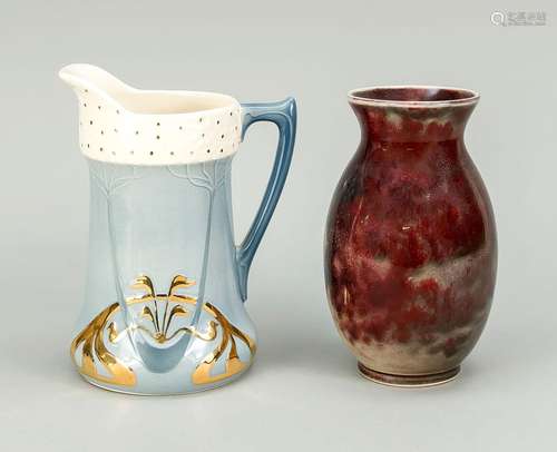 Two vessels, Art Nouveau jug with h