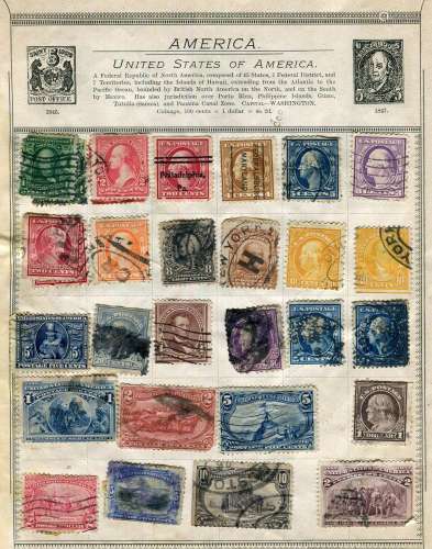 Four older albums of world stamps plus loose in bag with Gre...