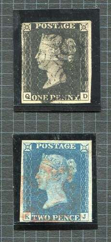 Two albums of Great Britain stamps from 1840 1d black 3 marg...