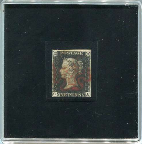 An 1840 1d black close margins with red Maltese cross