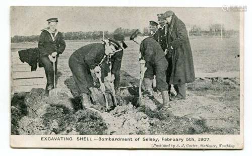 SELSEY. A pair of printed postcards titled 'Excavating Shell