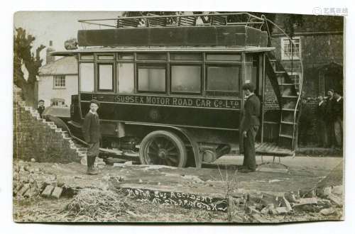 STORRINGTON. A photographic postcard titled 'Motor Bus Accid...
