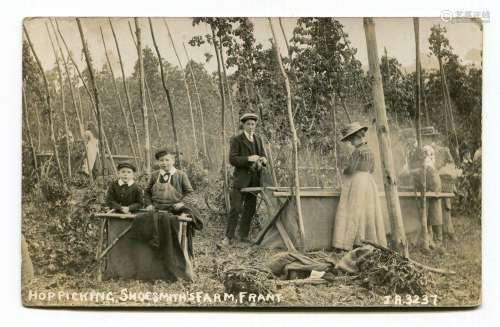 SUSSEX HOP-PICKING. A group of 6 photographic postcards rela...
