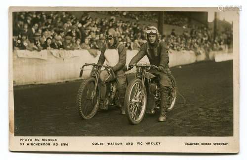 A group of 12 photographic postcards of speedway racers