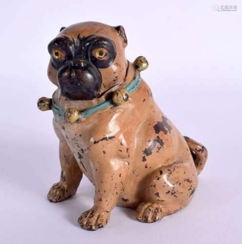 A COLD PAINTER BRONZE INKWELL IN THE FORM OF A PUG DOG. 9.5c...