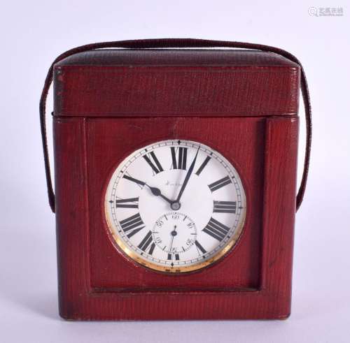 A GOLIATH POCKET WATCH IN A FITTED RED LEATHER TRAVEL CASE. ...