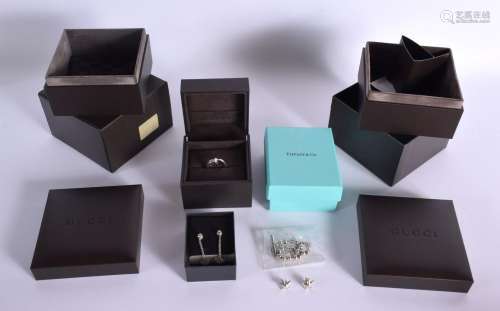 A BOXED PAIR OF SILVER TIFFANY & CO EARRINGS TOGETHER WI...