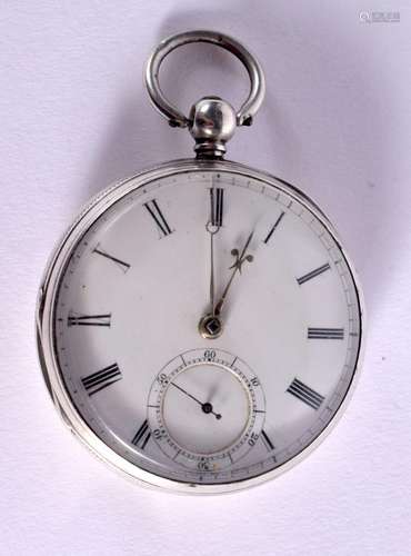 A SILVER POCKET WATCH Hallmarked London 1859 c/w key. Dial 4...