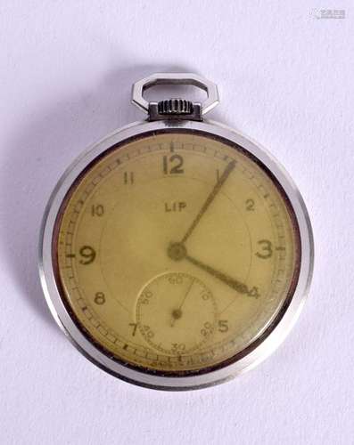 AN ART DECO LIP STAINLESS STEEL POCKET WATCH. Dial 4.5cm