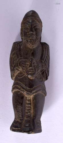A 19TH CENTURY STONE CARVED MALE HOLDING A MASK IN THE BYZAN...