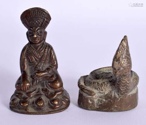 TWO INDIAN BRONZE FIGURES OF A LAMA AND A SNAKE. CIRCA 19TH ...