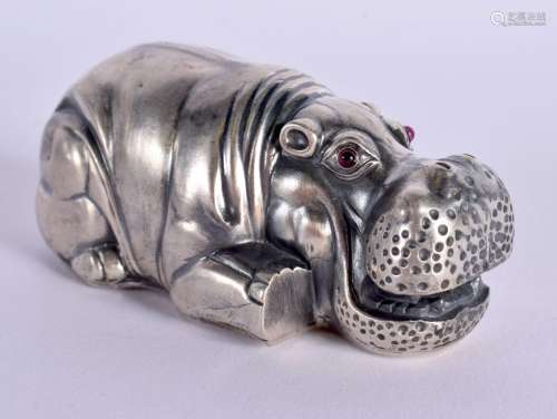 A CONTINENTAL SILVER MODEL OF A HIPPO WITH AN OPEN MOUTH WIT...