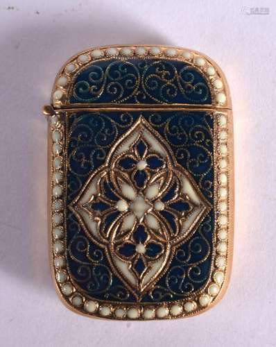 AN ENAMELLED BRASS VESTA CASE. 18 grams. 4.5 cm x 3 cm.