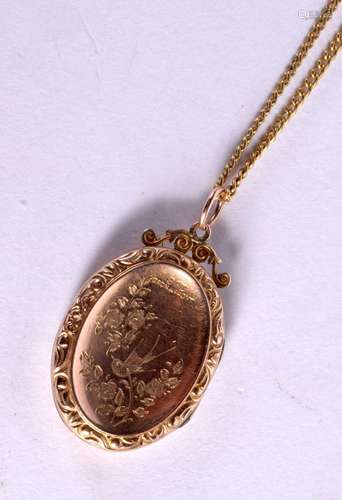 A 9CT GOLD LOCKET on chain. 6.4 grams. 44 cm long.