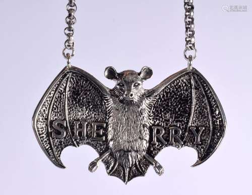 A SILVER SHERRY BAT DECANTER LABEL. 41 grams. 7.5 cm x 4.5 c...