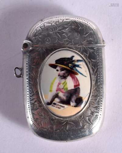 A SILVER AND ENAMEL PUSS IN BOOTS VESTA CASE. 23 grams. 4.5 ...