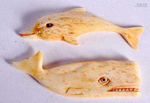TWO CONTINENTAL BONE FISH. Largest 8 cm x 2 cm. (2)