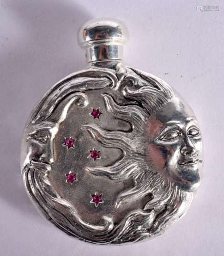A SILVER AND ENAMEL SUN AND MOON SCENT BOTTLE. 62 grams. 6.5...