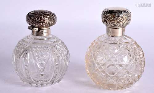 TWO ANTIQUE SILVER TOPPED SCENT BOTTLES. London 1895 & B...