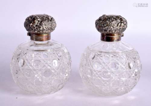 A PAIR OF SILVER TOPPED CUT GLASS SCENT BOTTLES. Birmingham ...