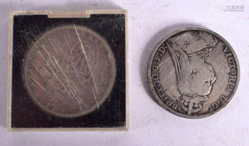 TWO SILVER CROWNS,1892 AND 1819. Weight 55g