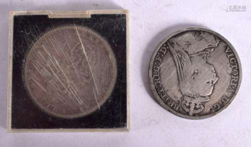 TWO SILVER CROWNS,1892 AND 1819. Weight 55g