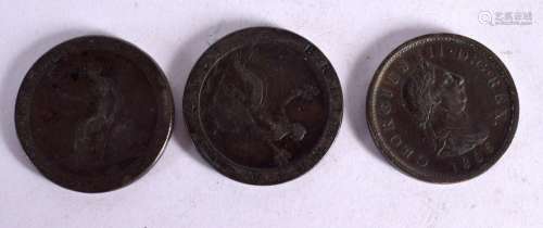 THREE OLD COPPER COINS (3)
