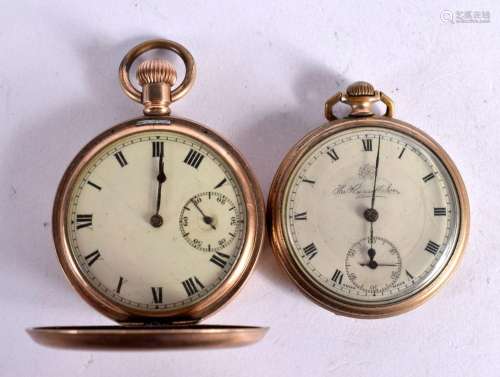 TWO YELLOW METAL POCKET WATCHES. Dial 5cm, total weight 167g