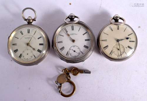 THREE SILVER POCKET WATCHES. Hallmarked London 1850, Birming...