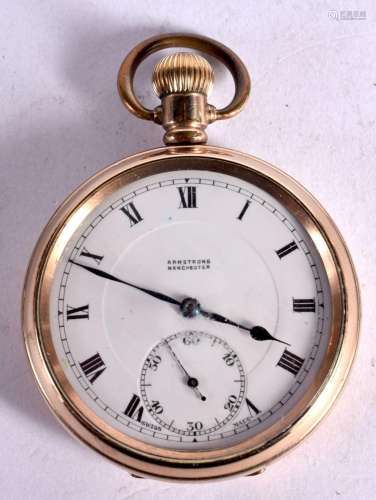 A GOLD PLATED POCKET WATCH WITH A ROLEX MOVEMENT BY ARMSTRON...