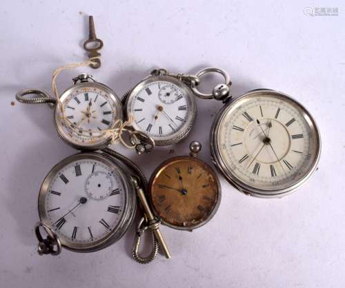 FIVE SILVER POCKET WATCHES. Largest Hallmarked Chester 1890,...