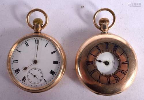 TWO YELLOW METAL POCKET WATCHES BY ELGIN AND WALTHAM. Larges...