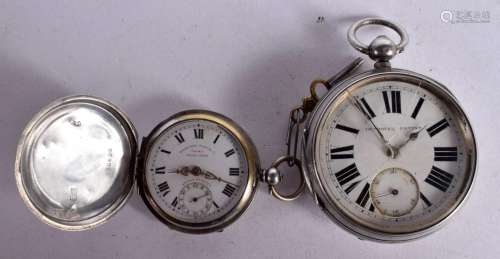 A LARGE CHESTER SILVER POCKET WATCH HALLMARKED 1890 TOGETHER...