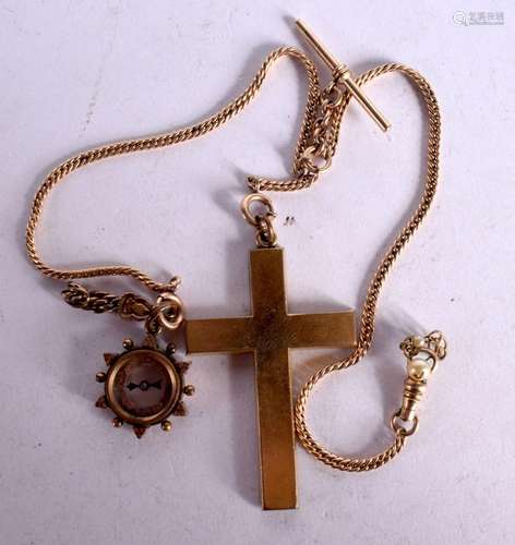 A VICTORIAN FOB CHAIN WITH A CRUCIFIX AND A COMPASS. Chain 1...