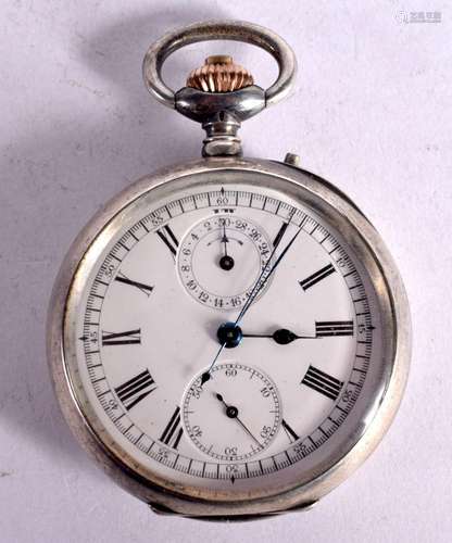 A SILVER POCKET WATCH WITH A STOP WATCH FUNCTION. Stamped 92...