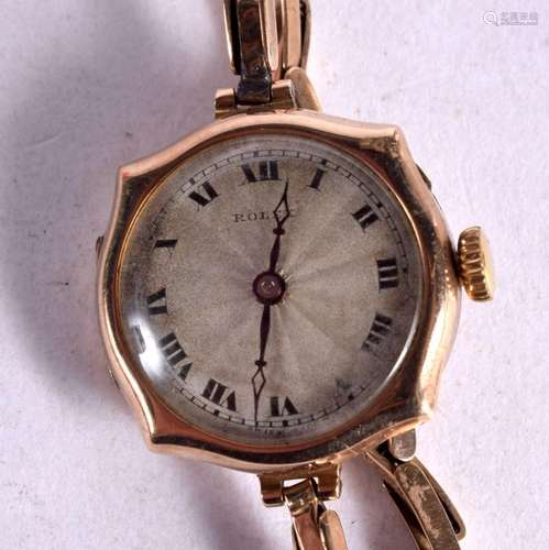 A VINTAGE LADIES 9CT GOLD ROLEX WATCH. Dial 2.7cm, weight 18...