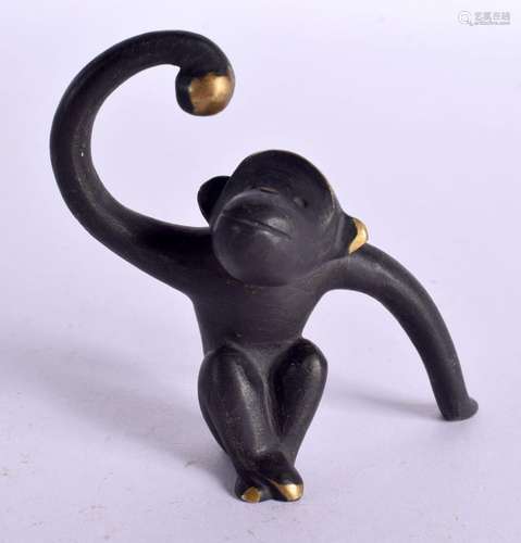 BALLER DIMINUTIVE BRONZE HANGING MONKEY. 7.4cm x 10cm