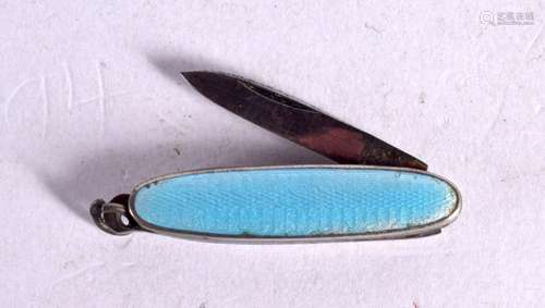 A PENDANT IN THE FORM OF A PENKNIFE WITH GUILLOCHE ENAMEL HA...