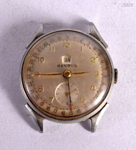 BENRUS GENTS CALENDAR DAY/DATE VINTAGE WATCH. Dial 3.2cm inc...