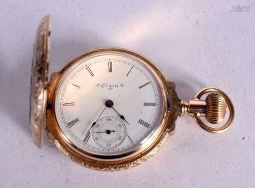 LADY`S ANTIQUE 14KT GOLD HUNTER CASE POCKET WATCH, ELGIN. St...